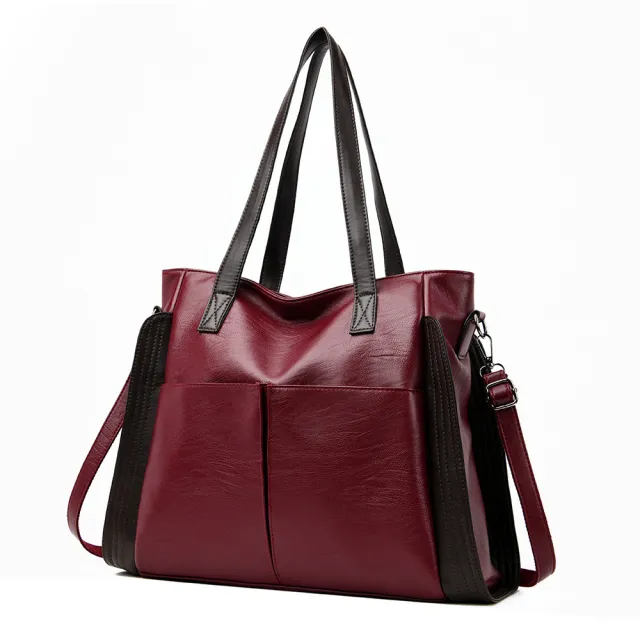 Fashionable Large Capacity Soft Leather Crossbody Bag Burgundy - Shop at LoveMi