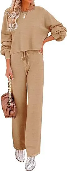 Casual Solid Color Long sleeved Trousers Two piece Set Yellow - Shop at LoveMi