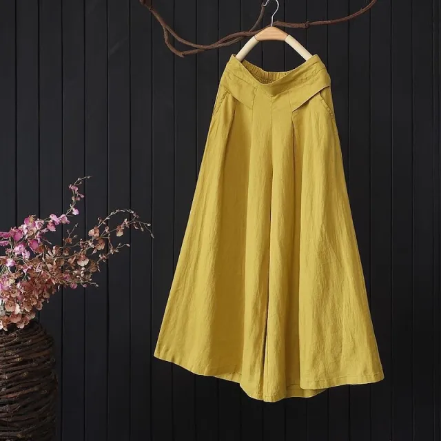 Women's Fashion Loose Casual Cotton Linen Pants Yellow - Shop at LoveMi