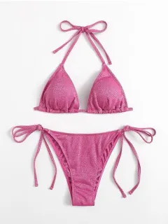 Fashion Bikini Split Bandage Swimsuit - Pink - View 1