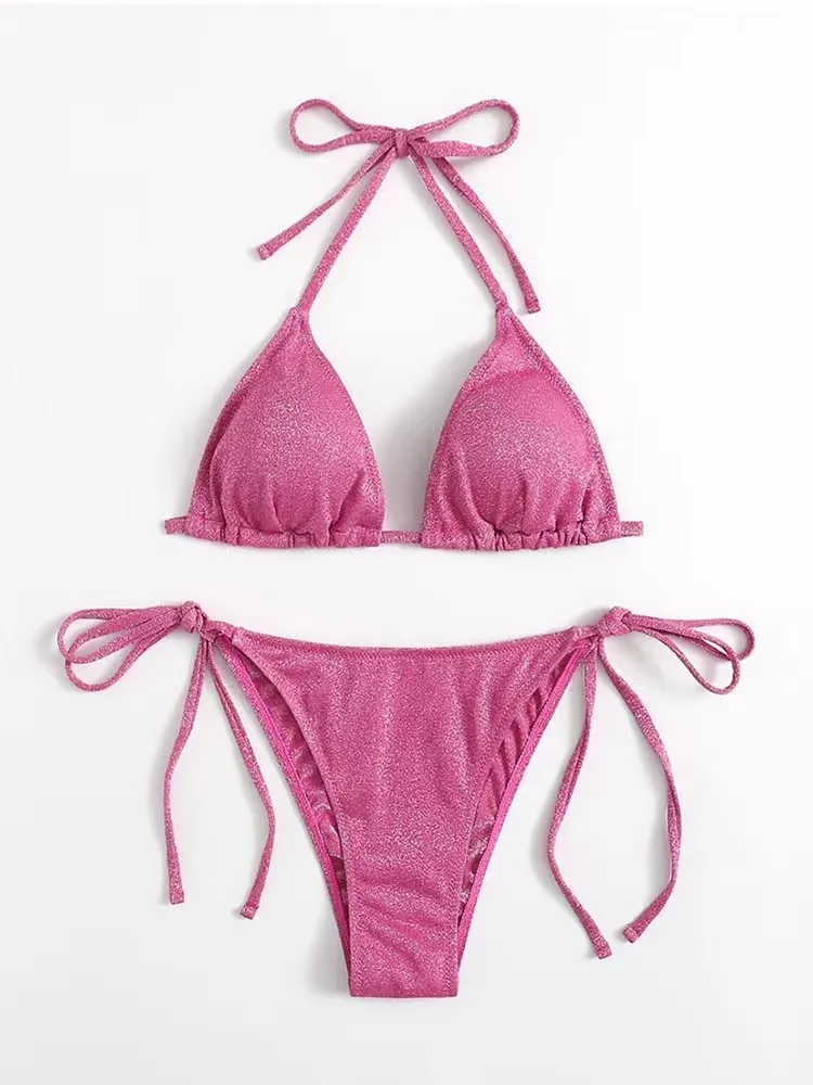 Fashion Bikini Split Bandage Swimsuit - Pink