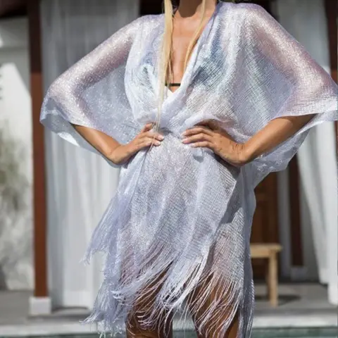Mesh Gold Silver and Silk Beach Transparent Sun Protection