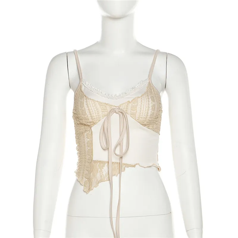 Summer Women's Camisole Colour Contrast Patchwork Fake Two-piece Vest - Khaki