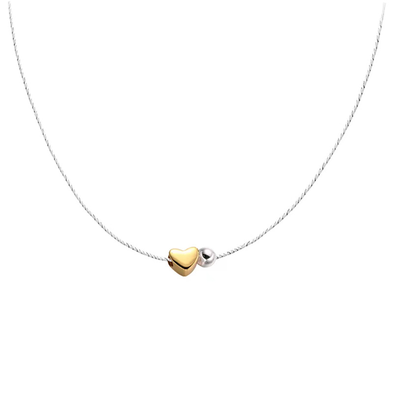 S925 Sterling Silver Small Beads Contrast Color Heart Necklace