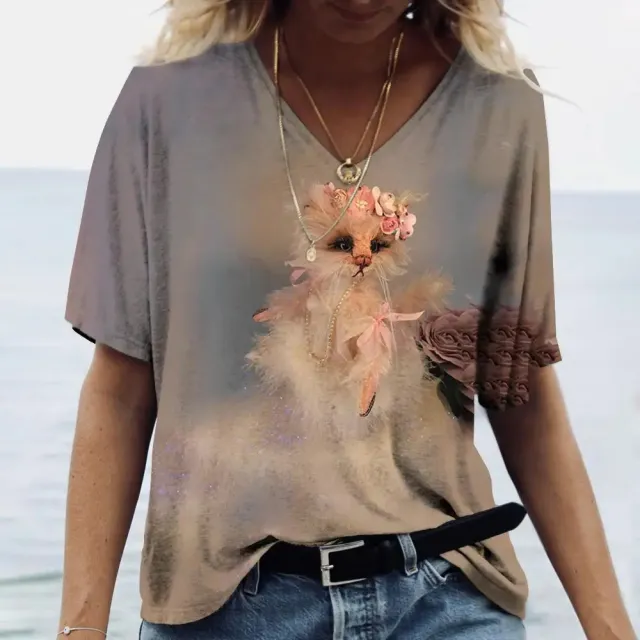 Ladies' V neck T shirt 3d Printing Animated Rabbit Short Sleeve Hx240623R10 Xl - Shop at LoveMi