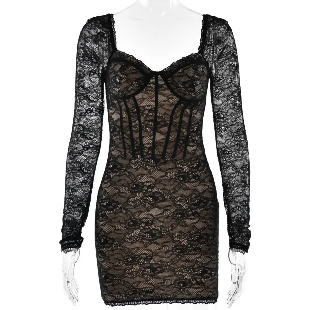 Sexy V neck Long Sleeve Lace Dress Black - Shop at LoveMi