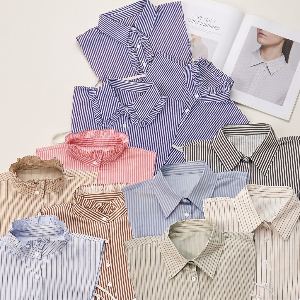 Various Colorful Striped And Plaid Faux Shirt Collars