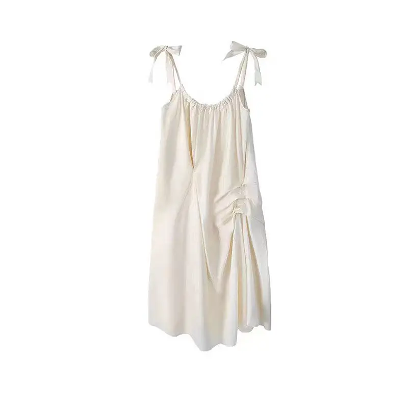 Seaside Vacation Style Beach White Suspender Dress Summer Hepburn Style Design Slimming Temperament
