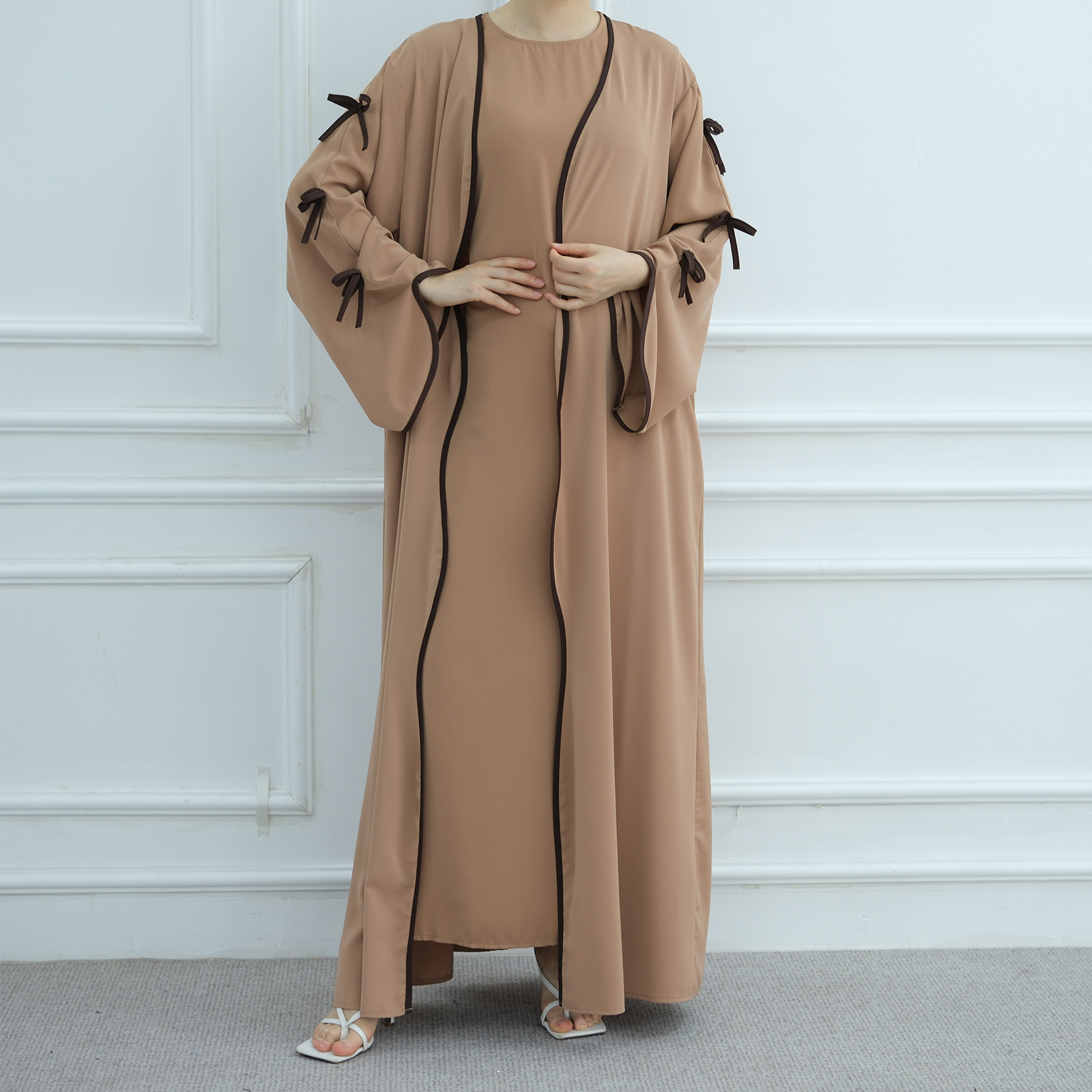 Pure Beautiful Bow Cardigan With Inner Wear For Women Dress Khaki - Shop at LoveMi