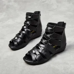 Women's Fashion Wedge Flat Sandals - Black - View 1