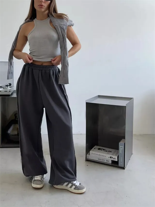 Street Style Loose Casual Fashion All matching Elastic Waist Sweatpants Dark Gray - Shop at LoveMi