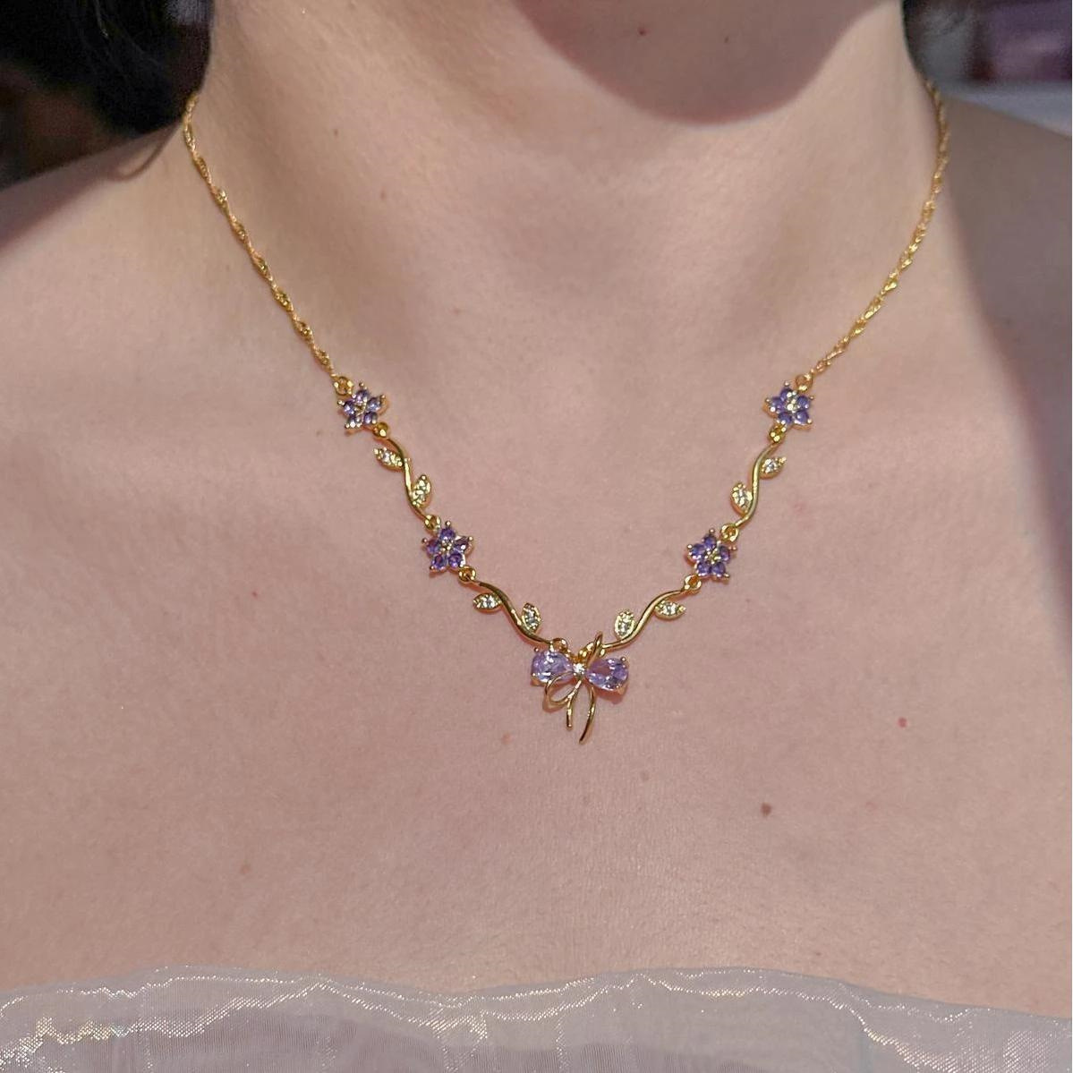 Zircon Bow Necklace For WomenAll-Match Clavicle Chain For BFFs