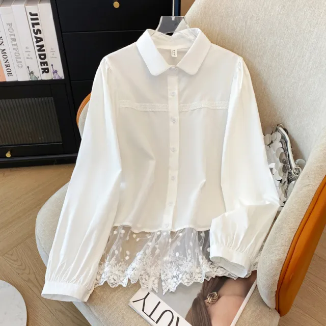 Spring Sweet Refined Handmade Lace Stitching Shirt For Women Bandage Dress All matching - Shop at LoveMi