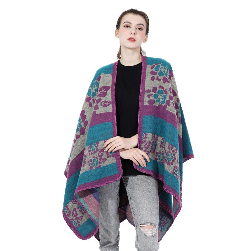 Autumn And Winter Women’s Jacquard Split Shawl Flower Cloak