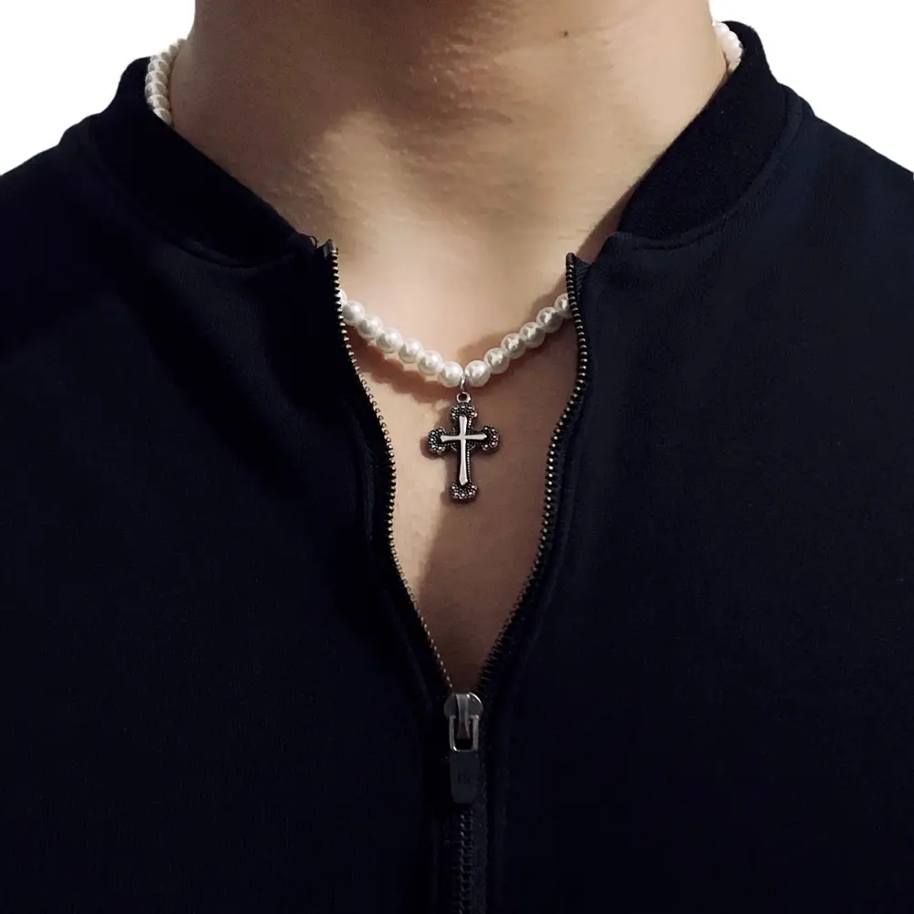 Cross Pearl Necklace For Men And Women Trendy Light Luxury