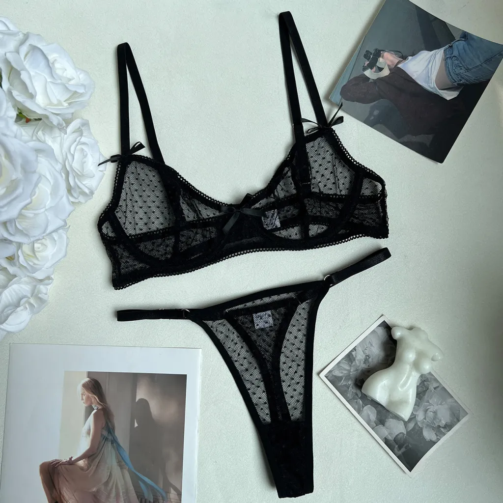 Sexy Lingerie French Bra Ultra-thin Mesh Lingerie Set - Leopard Print