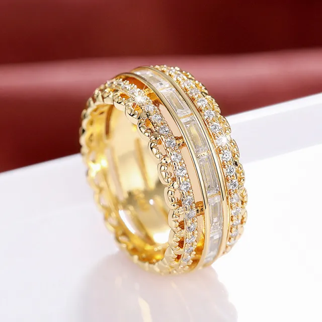 Micro Inlaid Zircon Exaggerated Gorgeous Flower Lady Rings Q428 Gold - Shop at LoveMi