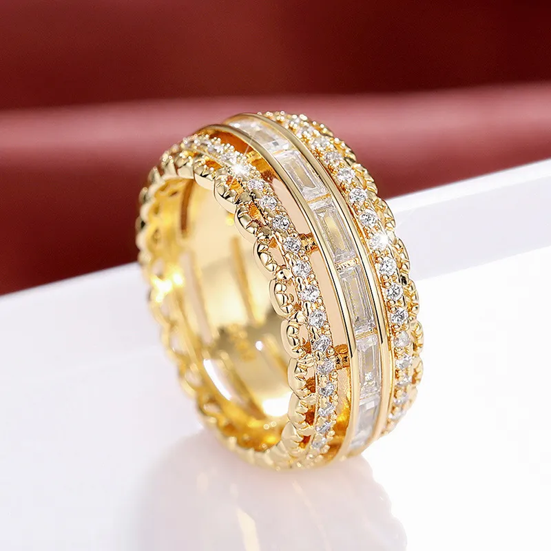 Micro Inlaid Zircon Exaggerated Gorgeous Flower Lady Rings - Q428 Gold