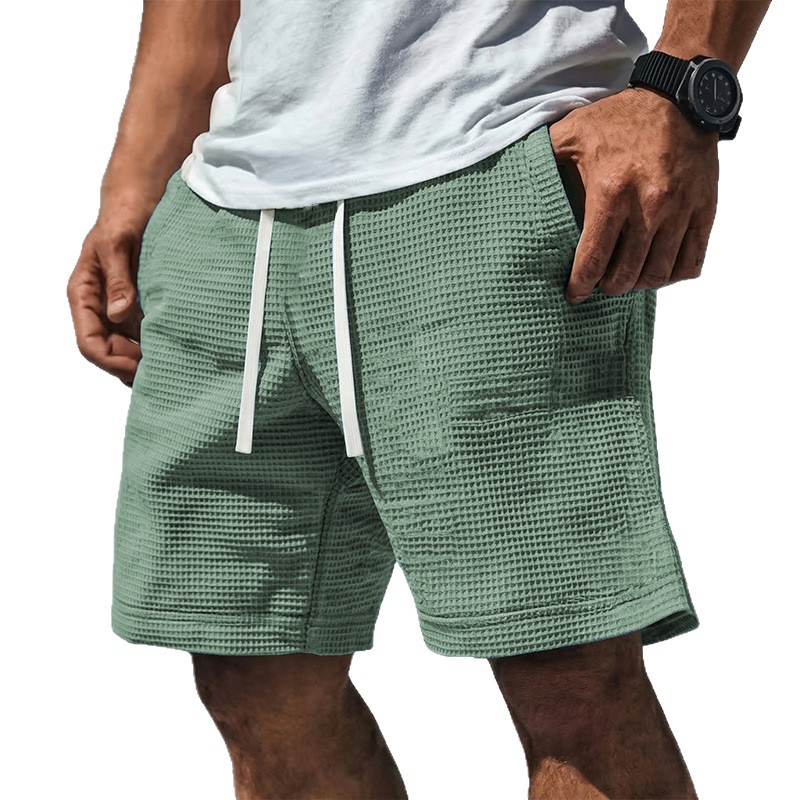 Mens Casual Waffle-Weave Shorts With Drawstring Pockets