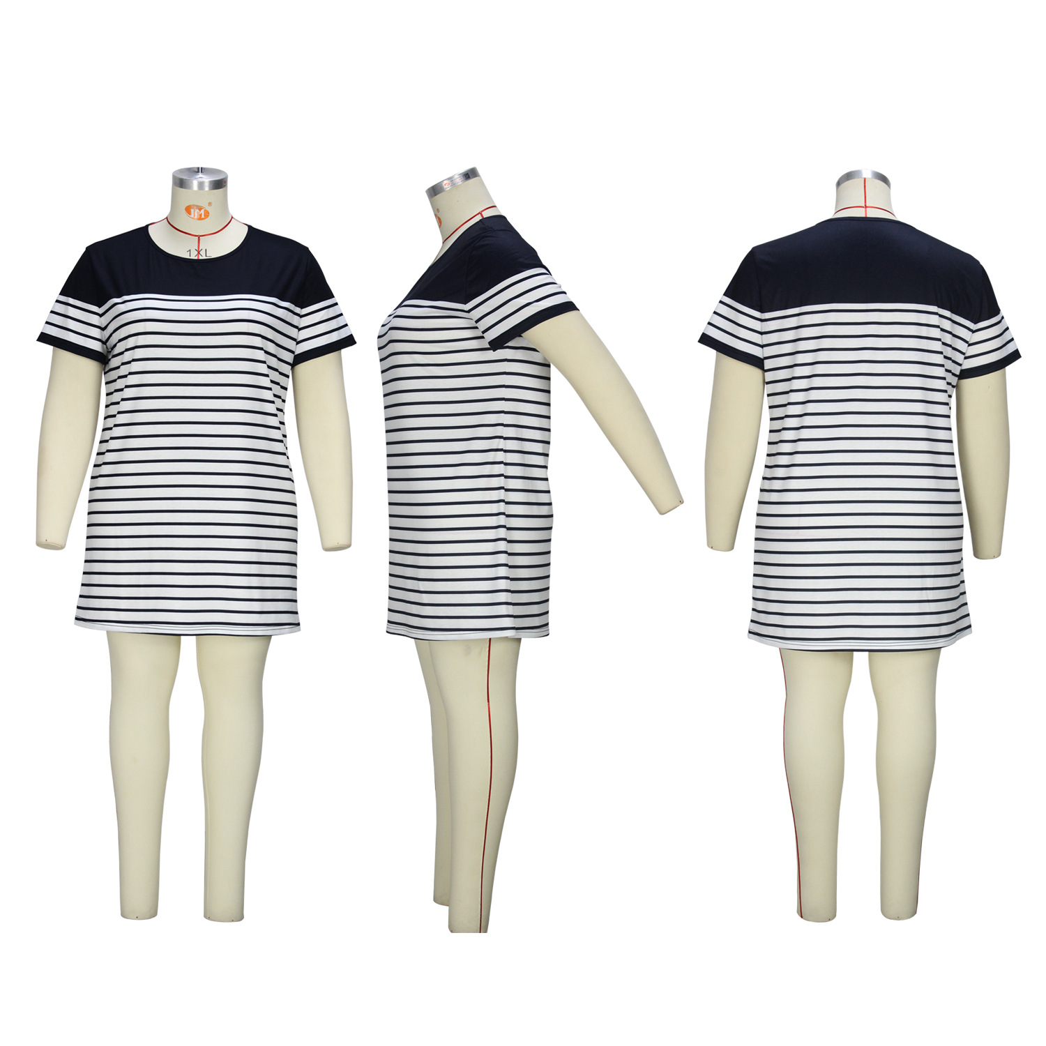 Simple Casual Style Classic Striped Regular Round Neck Short Sleeve One-step Short Skirt