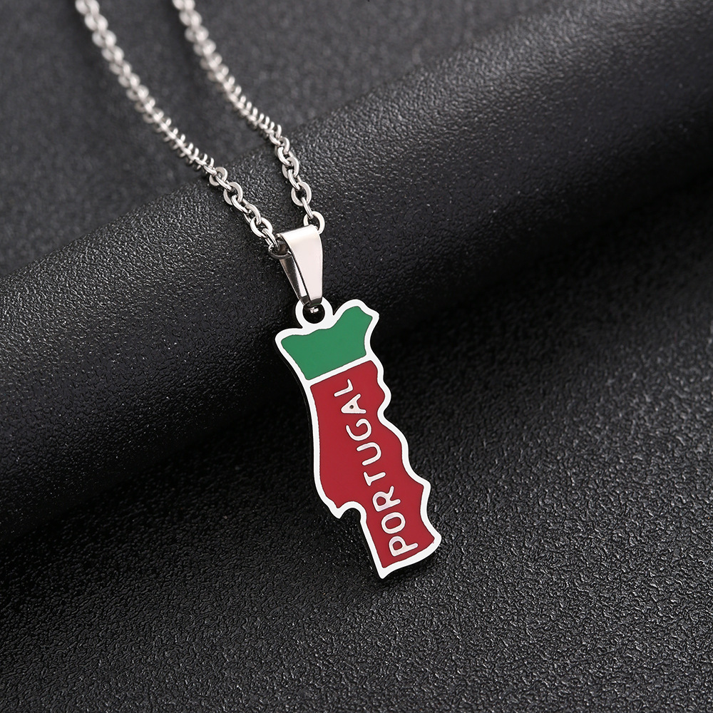 Portugal Map Flag Stainless Steel Pendant Necklace For Men And Women