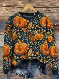 Digital Printing Women's Wansheng Pumpkin Round Neck Sweater - Ylj12347-L - View 1
