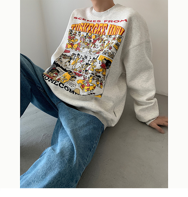 Title 7, Street Trend Cartoon Print Sweatshirt Crew Neck...