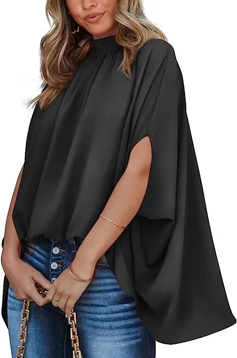 Oversized Top Batwing Sleeve Tarpaulin For Women Black - Shop at LoveMi
