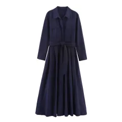 New European And American Style Fashionable Poplin Shirt Dress - Black - View 1