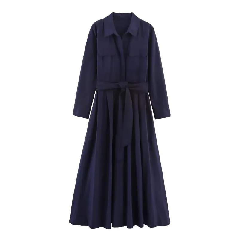 New European And American Style Fashionable Poplin Shirt Dress - Black