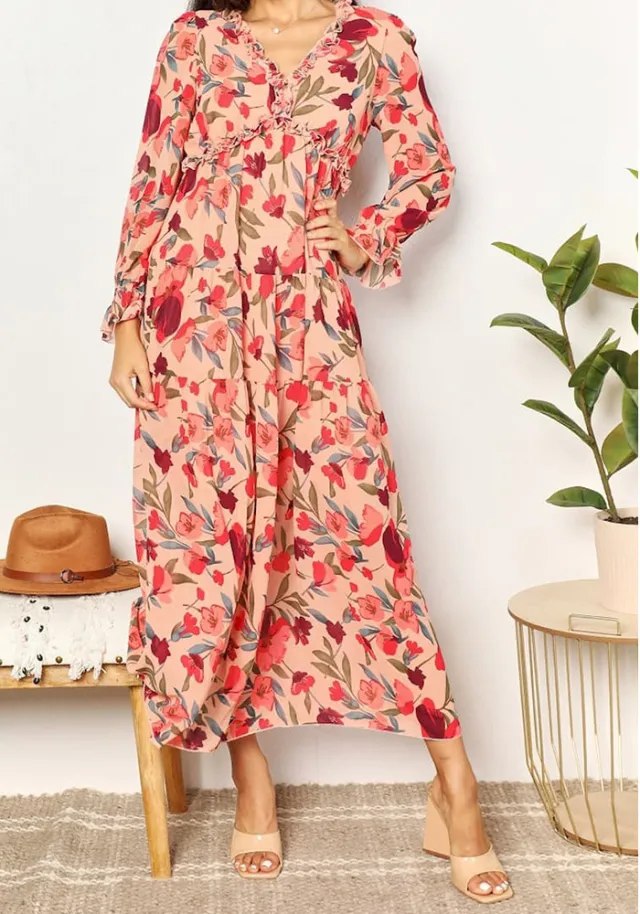 Women's Long Sleeve Printed Dress Orange - Shop at LoveMi