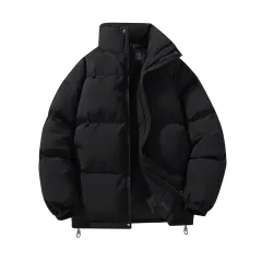 Cotton-padded Coat Stand Collar Cotton-padded Jacket Couple Wear Warm - Black - View 1