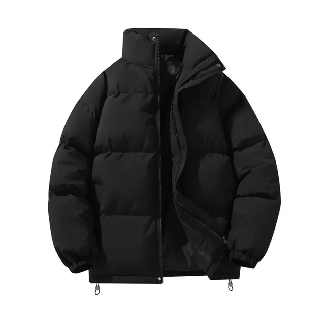 Cotton padded Coat Stand Collar Cotton padded Jacket Couple Wear Warm Black - Shop at LoveMi