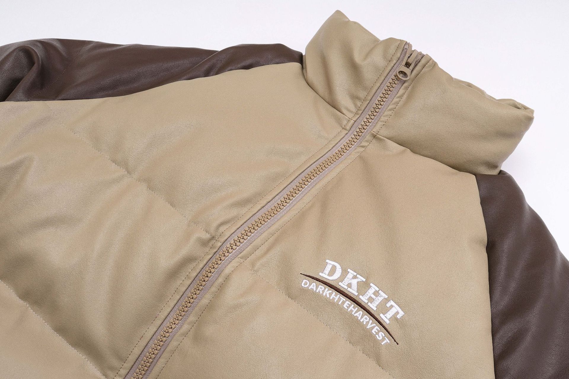 Color Matching Letters Embroidered Leather Cotton-padded Jacket