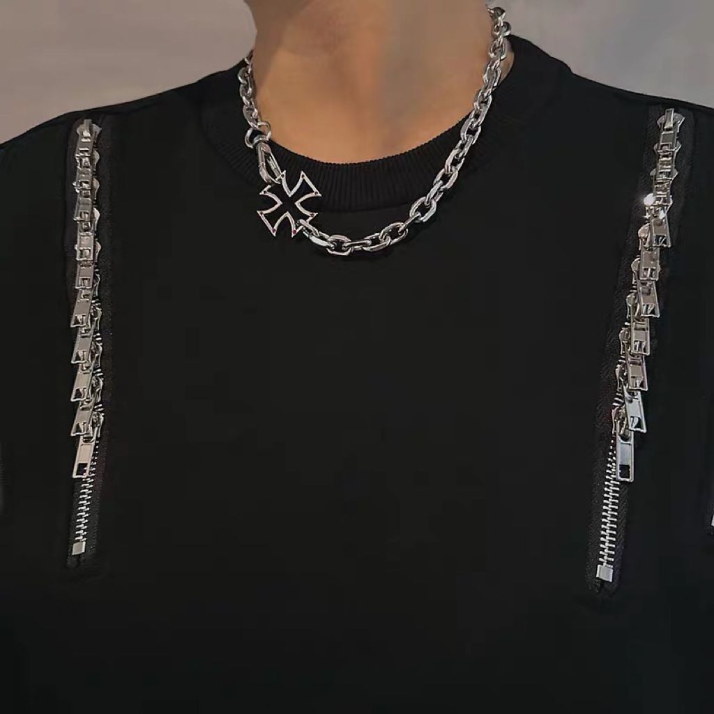 Hollow Metal Cross Necklace Short