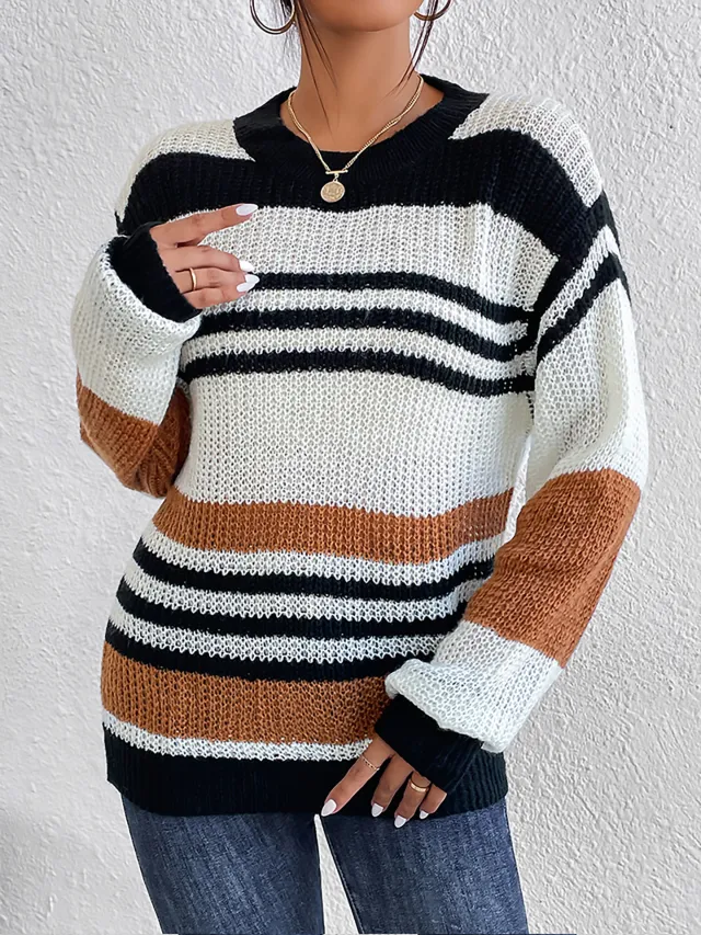 Women's Pullovers Mixed Color Stripes Picture Color M - Shop at LoveMi