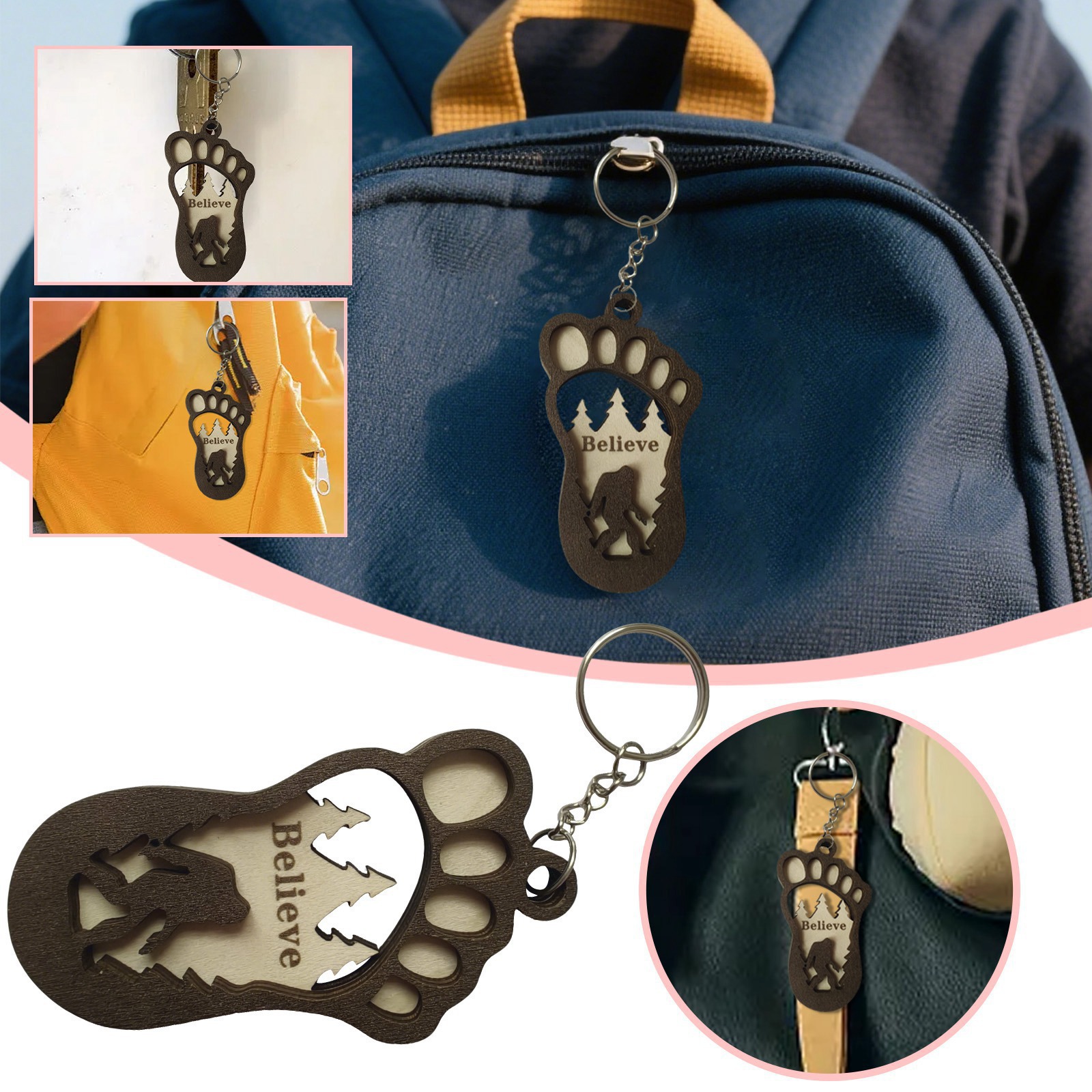 Cross-border Simple Wooden Bigfoot Decorative Keychain