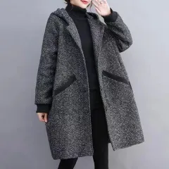 Winter Korean Style Loose Hooded Women's Mid-length Velvet Padded Thickened Coat - Dark Gray - View 1