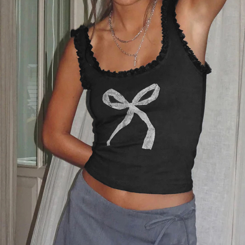 Hot Girl Lace Bow Print Vest