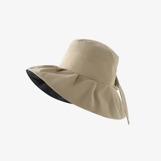 Vinyl UV Protection Bow Fisherman Hat Cover Face Big Brim Khaki - Shop at LoveMi