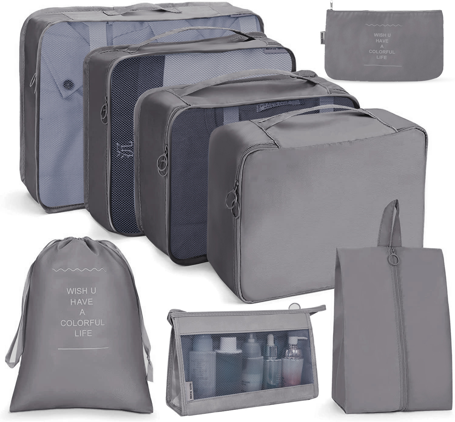 Makeup bag 8pcs grey