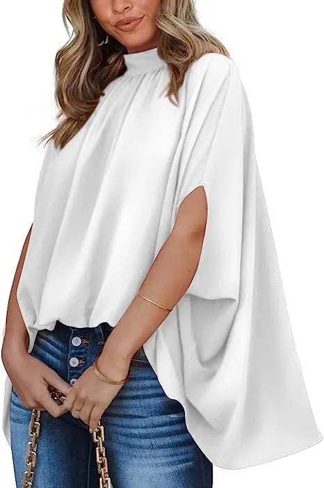 Oversized Top Batwing Sleeve Tarpaulin For Women White - Shop at LoveMi