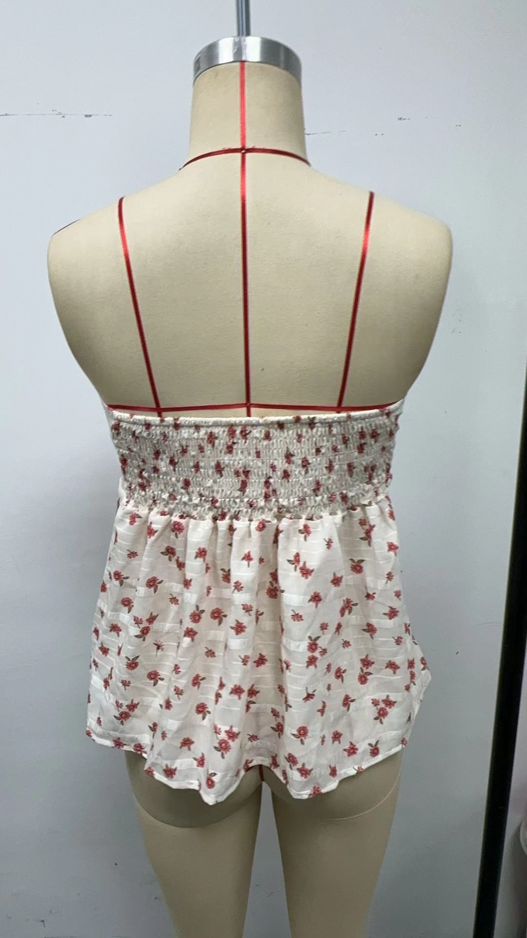 Temperament Printed Vest Lace-up Top