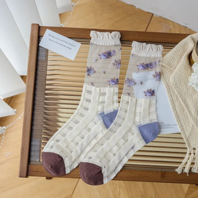 Women's Fashion French Vintage Stripe Lace Mid calf Length Socks Plaid Colorblock - Shop at LoveMi