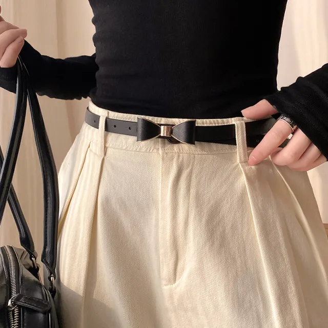 Women's Korean style Bow Thin Belt All matching Black - Shop at LoveMi