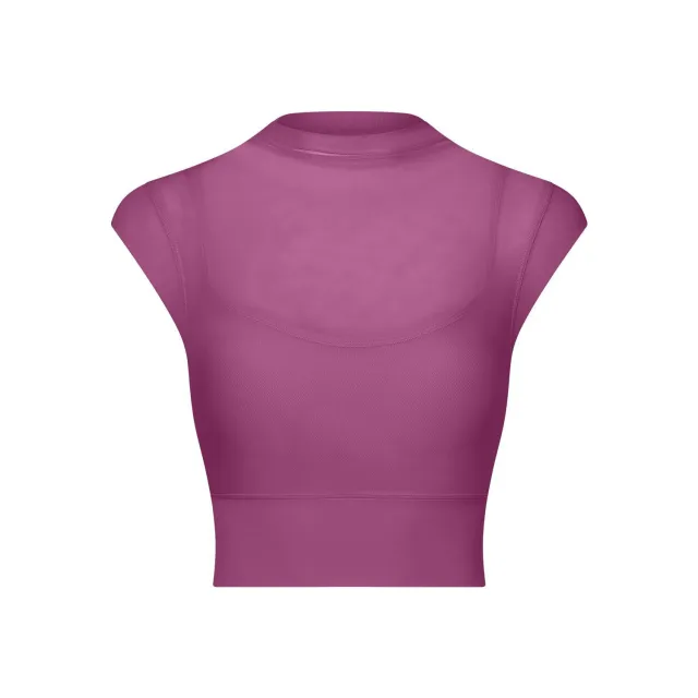 Mesh Yoga Clothes Flounced Sleeve Running Quick drying Sports Bra With Chest Pad Purple - Shop at LoveMi