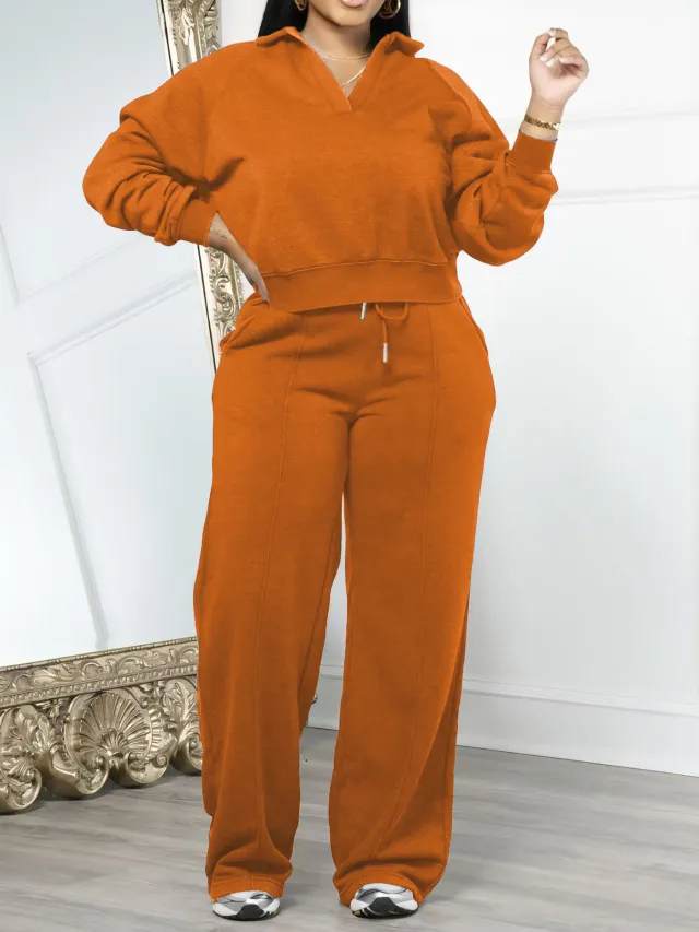 Fashion Casual Loose Solid Color Out Sports Thickening Women's Pants Suit Chocolate Xxl - Shop at LoveMi