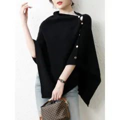 High-end Knitted Cape And Shawl Spring Autumn Outerwear High-end Blouse - Black - View 1