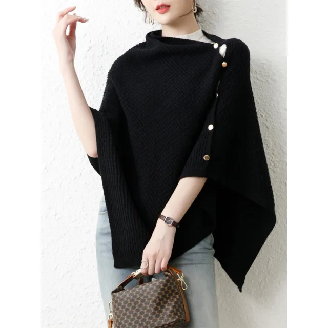 High end Knitted Cape And Shawl Spring Autumn Outerwear High end Blouse Black - Shop at LoveMi