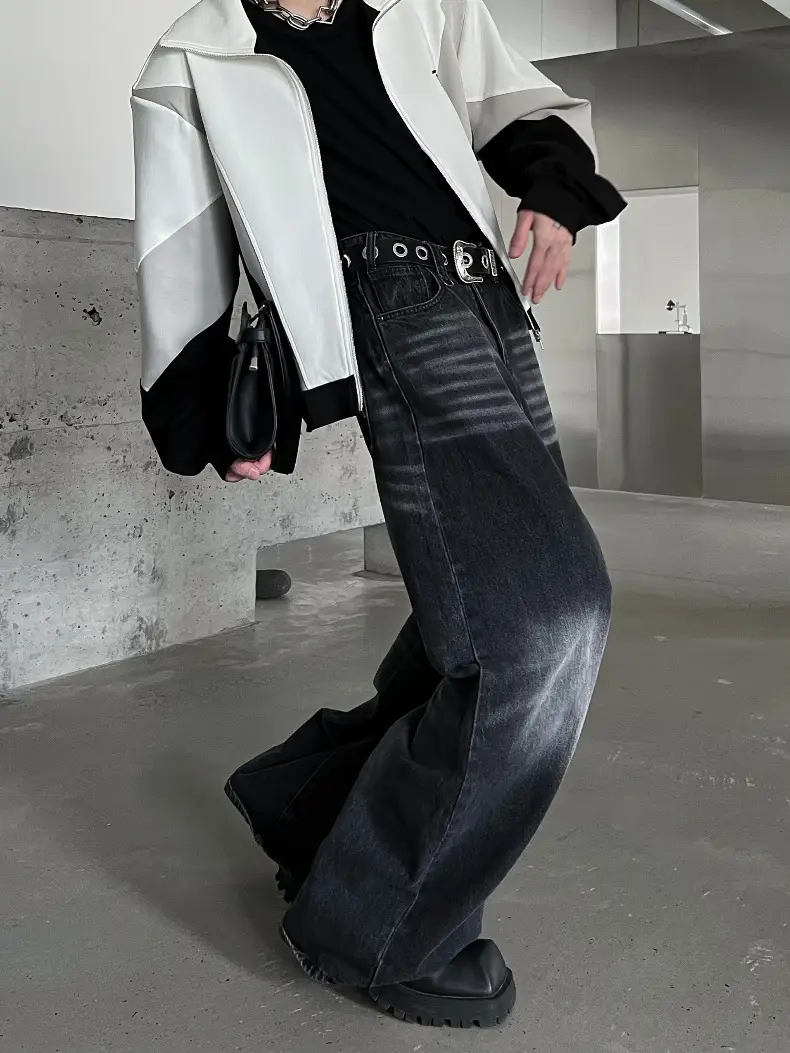 Spring And Autumn Washed Jeans Men's Loose Wide-leg Pants